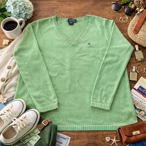 Lauren Ralph Lauren Sweater Pullover 2X Kelly Green V-Neck Cotton Preppy Tennis